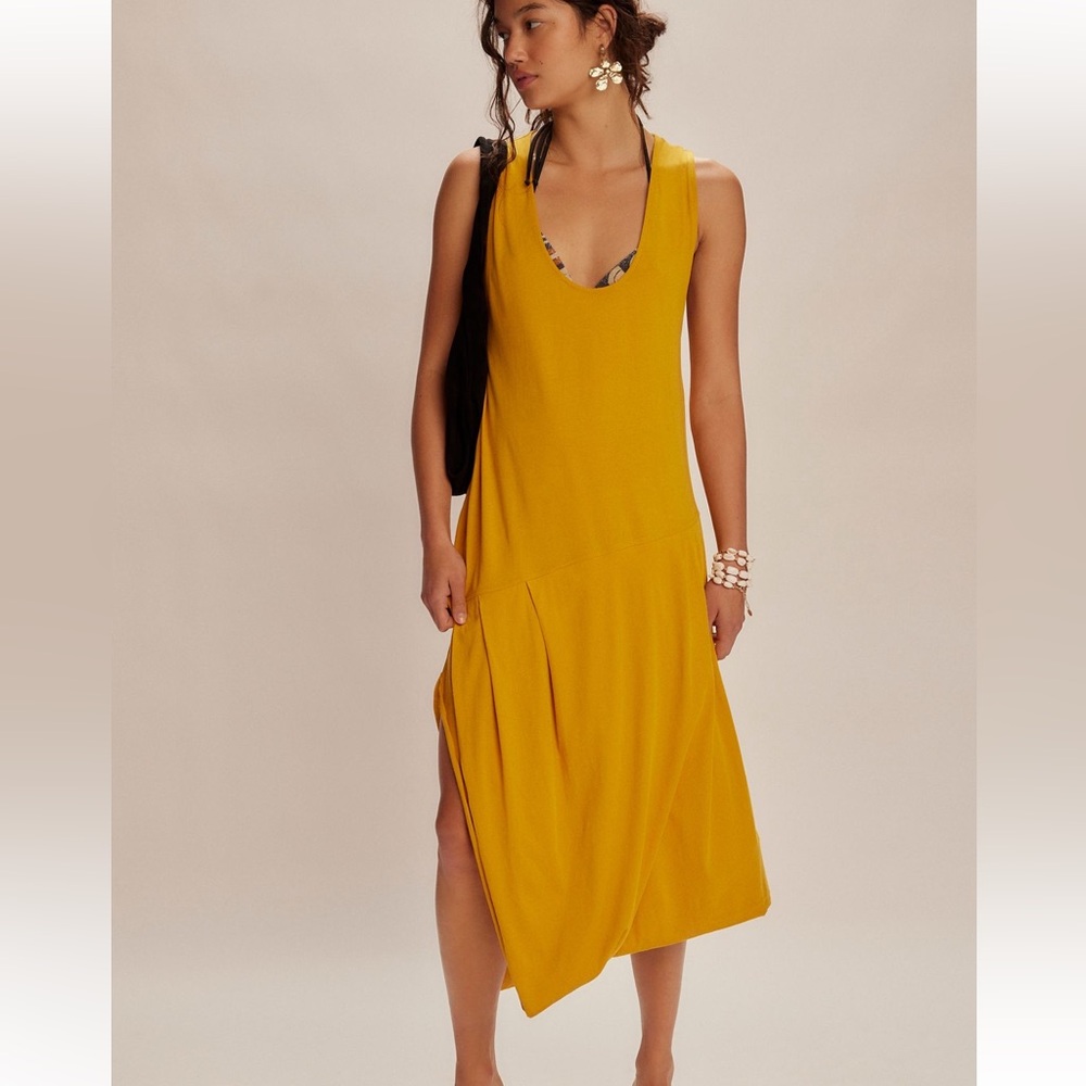 Free People Mustard Asymmetrical Dress